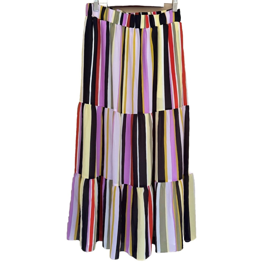 LOFT Maxi Skirt Womens Small Tiered Striped Color Block Elastic Waist Festival